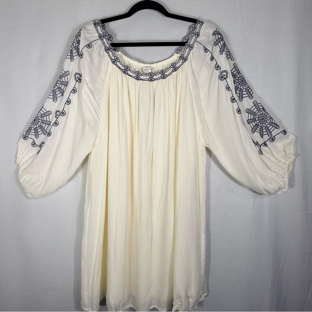 Entro Cream Tunic/Dress with Blue Embroidery